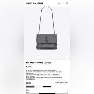 Authentic YSL Saint Laurent Nikki Baby quilted crinkled leather shoulder bag